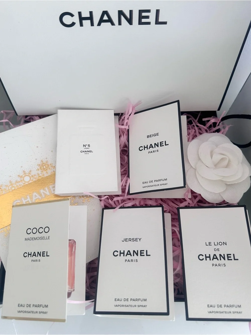 Chanel perfume set- Les Exclusifs Beige, Le Lion, Jersey Coco Mademoiselle & N5